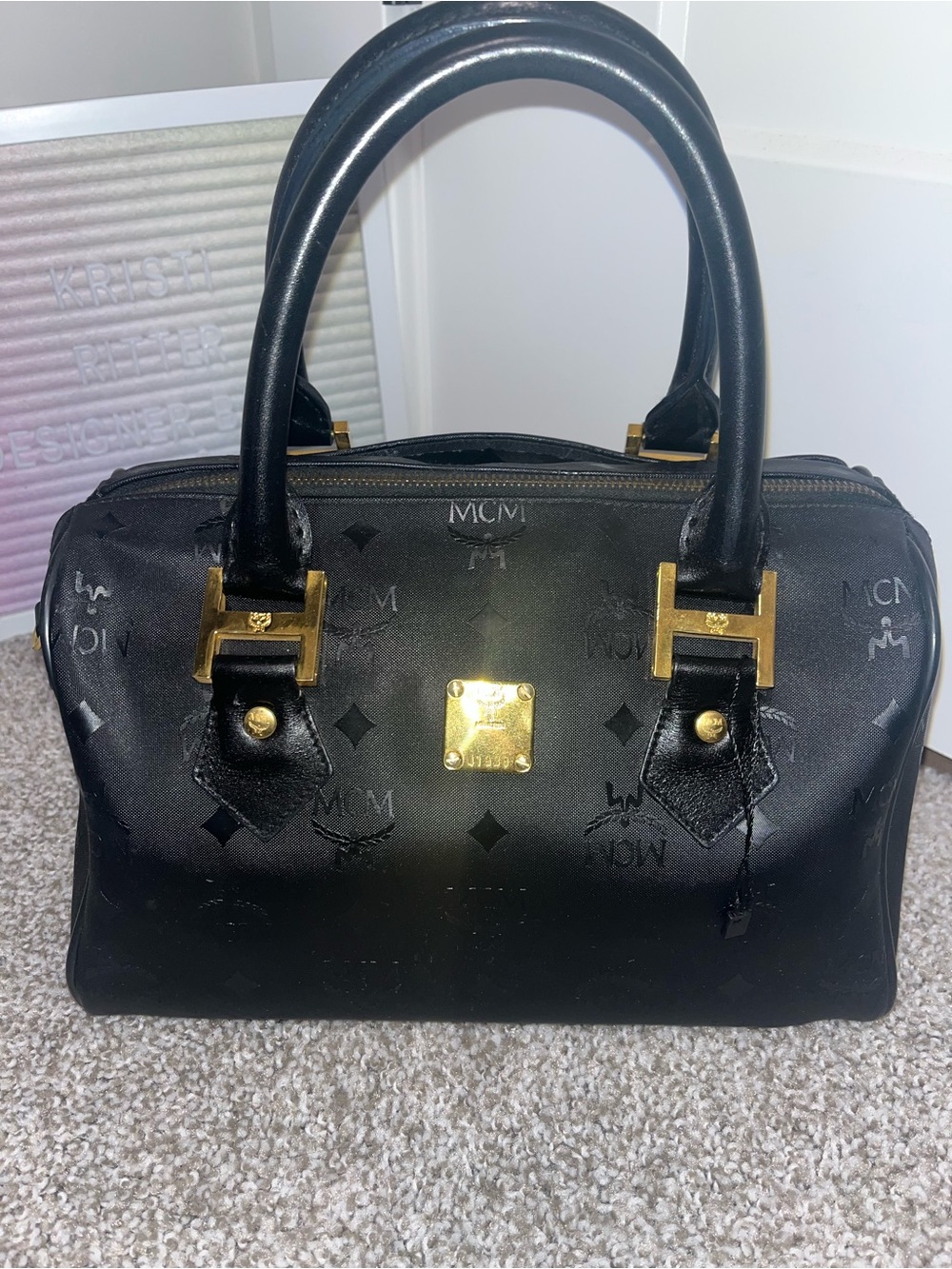 MCM Black Visetos Boston Bag - Picture 3 of 12